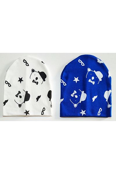neocotton Double Layer Cotton Hat Bear Printed Set of 2 Combed Cotton Baby Kids Beanie