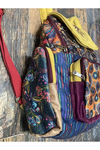 Street Bag Patchwork Design Ethnic Authentic Backpack Daily Travel Use