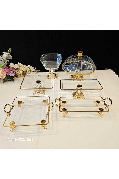 MaviDamla 6 Pieces 6 Pieces Cast Footed Glass Serving Set Gold Glass