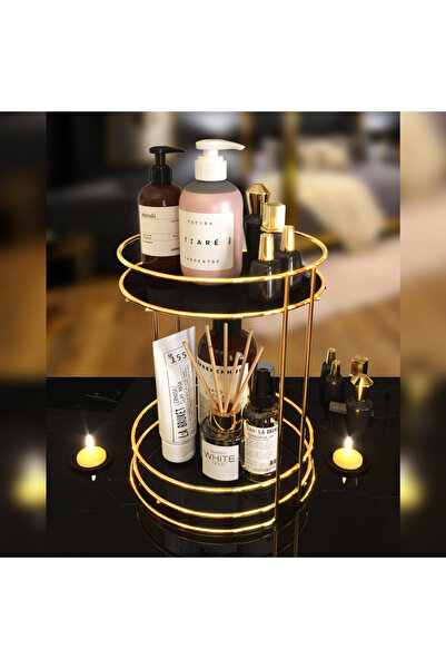 Asey Home منظم مستحضرات التجميل من ديكور-تيل ذو طبقتين