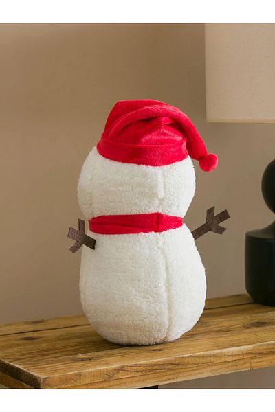 LC Waikiki Embroidered Filled Plush Snowman Throw Pillow 50 cm