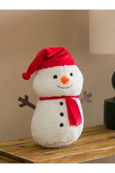 LC Waikiki Embroidered Filled Plush Snowman Throw Pillow 50 cm