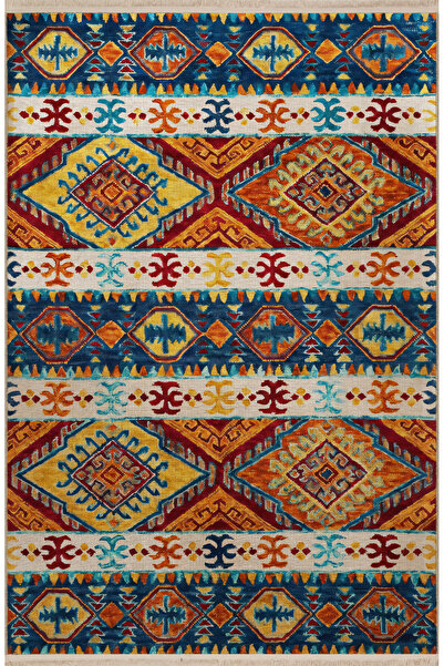 Rugs Modern Halı Blue Orange Themed Traditional Motif Patterned Creative Vint...