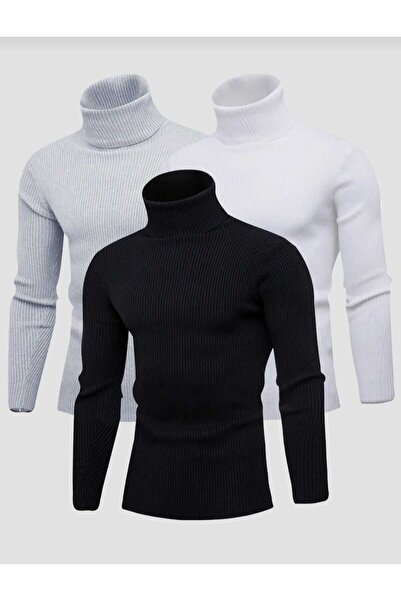 Yakalaa 3 قطع من السترة ذات الياقة المدورة ذات المقاس النحيف مع غلاف من القطن