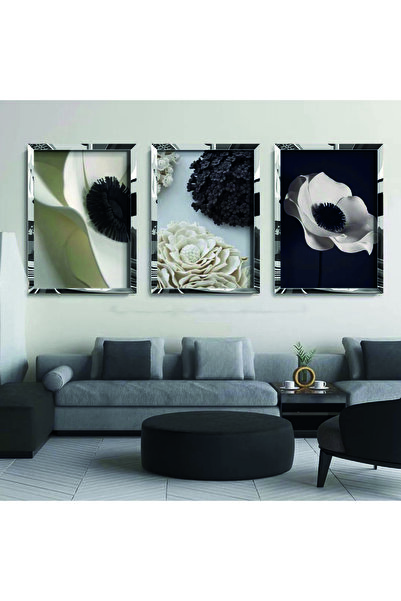 KOLAJTASARIM Set de pictură din trei piese cu flori decorative albe din plexi...