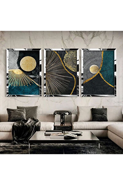 KOLAJTASARIM Set de picturi înrămate în 3 piese din plexiglas argintiu cu tru...
