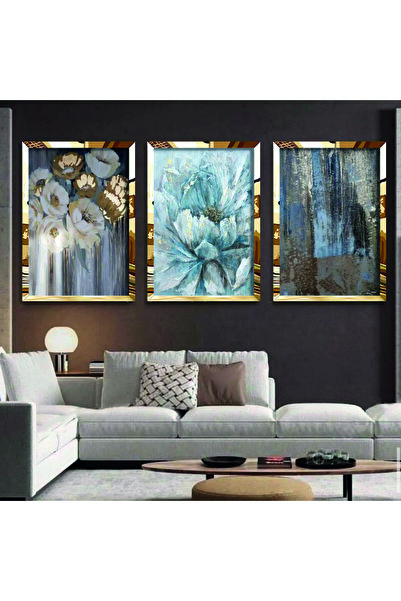 KOLAJTASARIM Set de picturi înrămate în 3 piese din plexiglas cu flori modern...