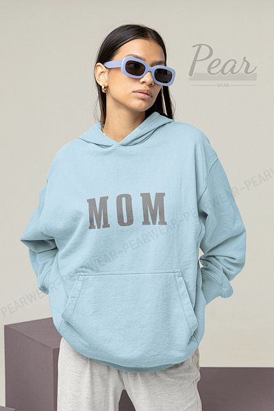Pear Wear Hanorac oversize pentru mama cu glugă, cu 3 fire, cu imprimeu MOM, auriu roz