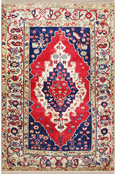 Rugs Modern Halı Κόκκινο μπλε θεματικό παραδοσιακό μοτίβο με έθνικ φλοράλ σχέ...