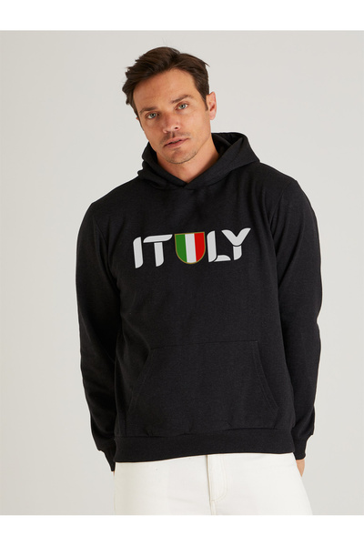 offsidesign Erkek Siyah Kapüşonlu Sweatshirt İtalya Milli Futbol Takımı Tasar...