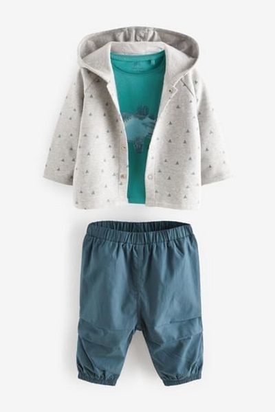 Next Baby 100% Cotton Sea Blue Hooded Jacket Body Jogger Set of 3