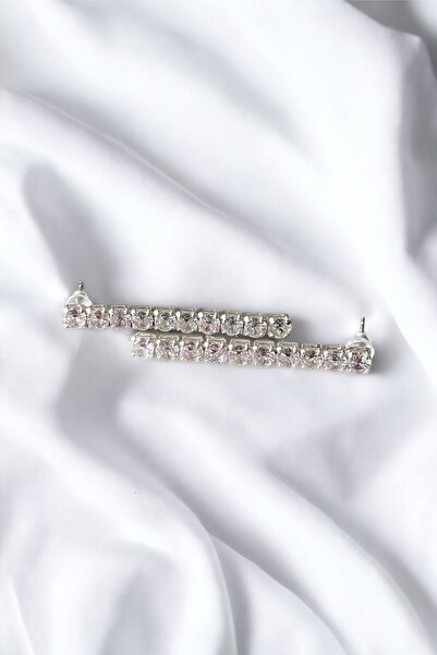 Serelia Zirkon Taşlı Yuvarlak Model Su Yolu Silver Küpe 4mm