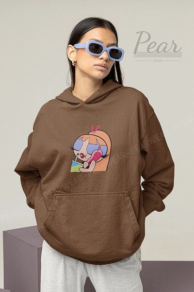 Pear Wear Дамски суичър с качулка с качулка и качулка с 3 нишки в растер на Powerpuff Girls