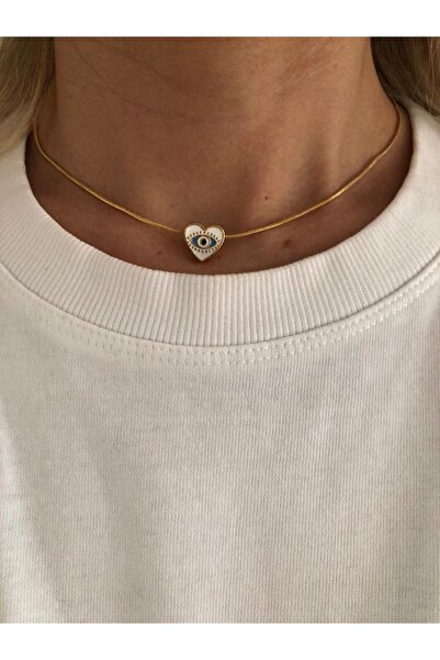 Rossetto Atelier Altın Kaplama Kadın Göz Detaylı Kalpli Şans Choker Kolye