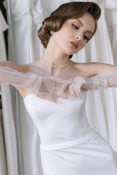 Hayalperest boncuk Long Tulle Bridal Gloves Wedding Gloves
