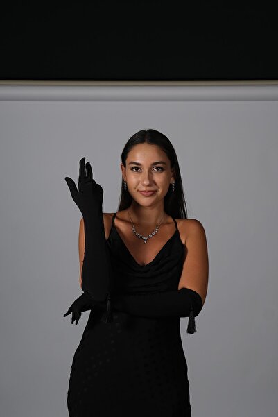 Hayalperest boncuk Likralı Sendi Kumaş Püsküllü Uzun Eldiven Ve Düz Vualet Nikah Şapkası