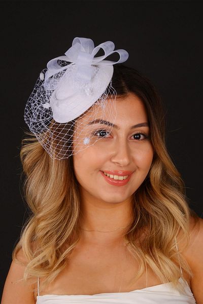 Hayalperest boncuk Off-White Vualet Wedding Hat Vira Bridal Accessory