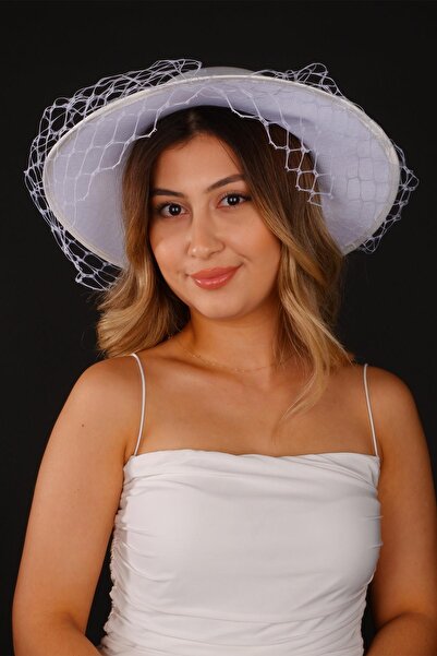 Hayalperest boncuk Kırık Beyaz Vualet Nikah Şapkası Erna Tüllü Gelin Aksesuarı
