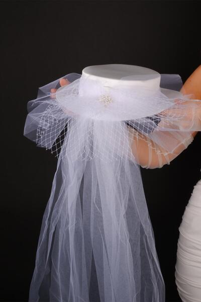 Hayalperest boncuk Kırık Beyaz Vualet Nikah Şapkası Hera Fiyonklu Gelin Aksesuarı