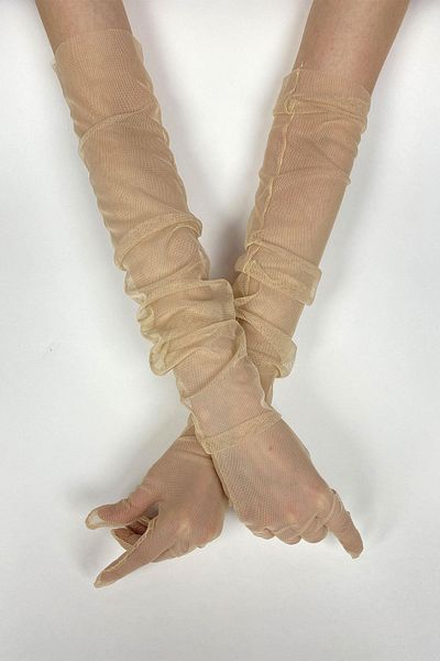 Hayalperest boncuk 10 Pieces of Bridal Gloves - Nude Colored Tulle Gloves Wedding/Wedding/Party Gloves