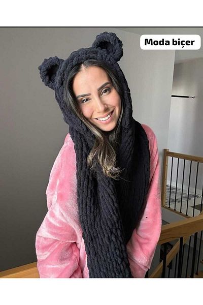 Moda Biçer New Trend Hooded Bear Ear Beanie