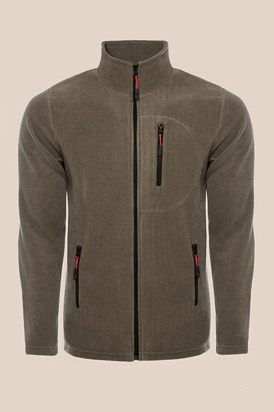 SUVASS CO Suvv Men's Polar Khaki Color Full Zip 3 Pockets Thick Outdoor Fleece Jacket Tactical Fleece