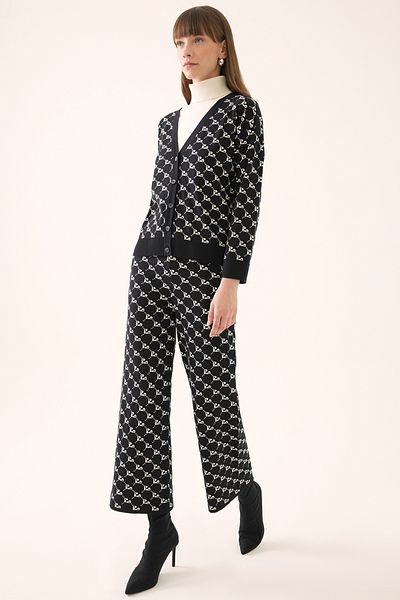 Perspective İllas Black Ecru Color Women's Knitwear Trousers