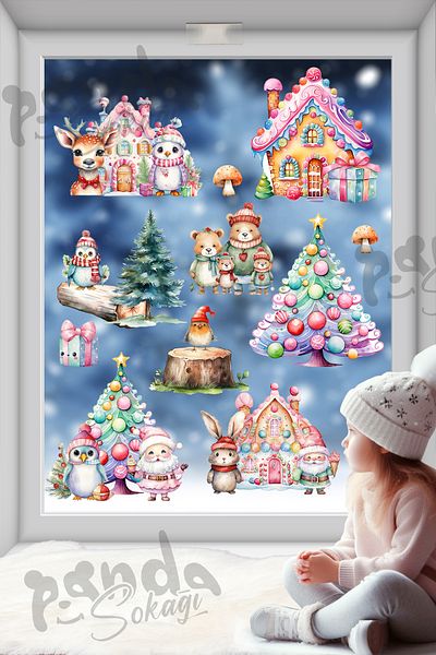 PANDA SOKAĞI New Year New Year Sticker Colorful Christmas Days, Glass Wall Sticker Set, Candy New Year Set