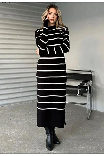 merlavin Rochie de damă cu fantă laterală, cu potrivire confortabilă, cu dungi lungi (culoare)