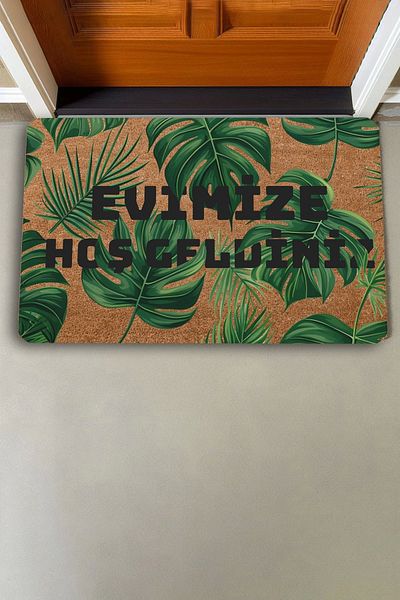 Valerine Life Frunze de palmier verde Bine ați venit la ușa noastră Covoraș 45x70cm