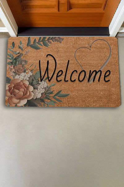 Valerine Life Vintage Brown Lily and Heart Welcome Door Mat 45x70cm