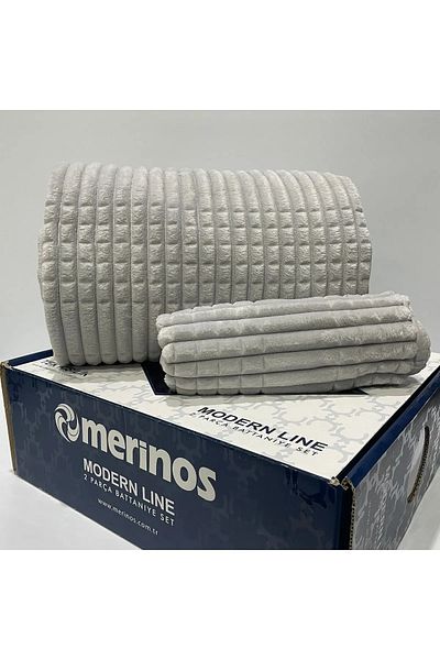 Merinos Modern Line Single 2 Piece Blanket Set - Gray