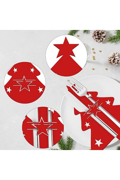 HTS TASARIM Set of 8 Christmas Forks and Spoons Table Decoration Red & Green