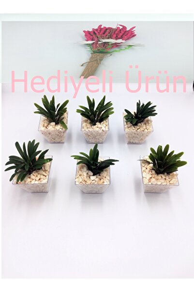 DAYS 6'lı Beyaz Mermer Taşlı Şefrole Yapay Çiçek+Kuru Çiçek Demeti Hediyeli