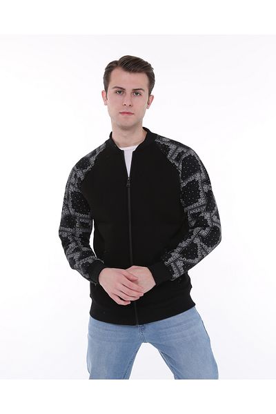 MERİCEY Μαύρο Unisex Bomber Jacket με φερμουάρ