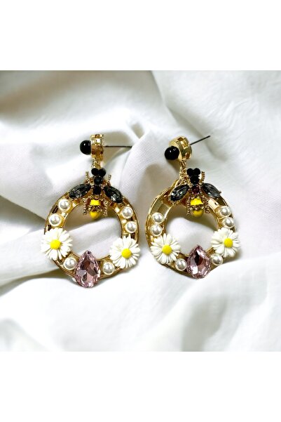 alsaccessories أقراط نسائية على شكل زهرة الأقحوان والنحلة