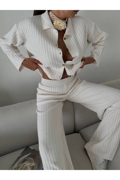 erki triko Buttoned Twill Detailed Knitwear Bottom-Top Set