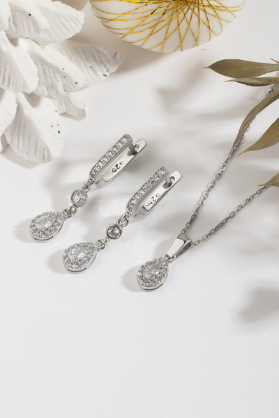 Else Silver 925 Ayar Gümüş Sallantılı Damla Takı Seti