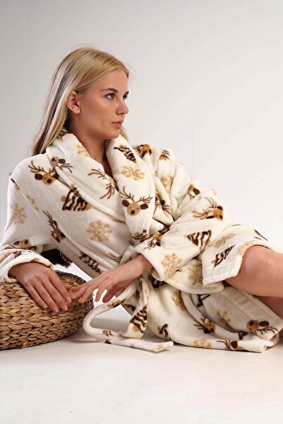 VİENETTA Women's Long Sleeve Welsoft Cream Dressing Gown C3T0N4O077