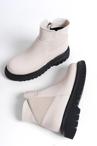 Modabuymus Lord Beige ματ ελαστικές καθημερινές μπότες με χοντρή σόλα