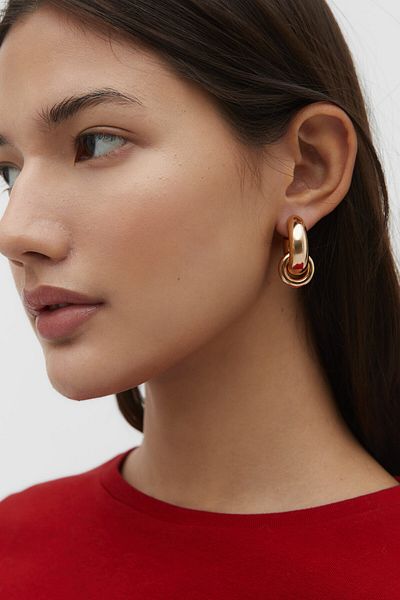 Stradivarius 2'li damla, halka küpe ve ear cuff seti