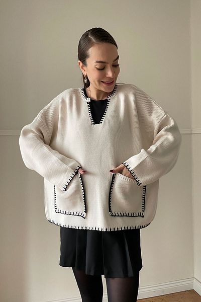 MAGARDE Embroidered Collar Knitwear Sweater - ECRU