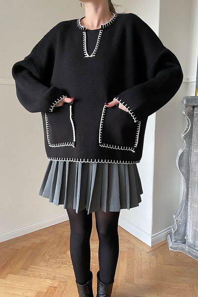 MAGARDE Embroidered Collar Knitwear Sweater - BLACK