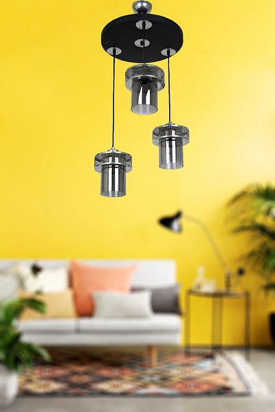 VENON LIGHTING PIANO 3-PIECE GLASS BLACK CHROME CHANDELIER