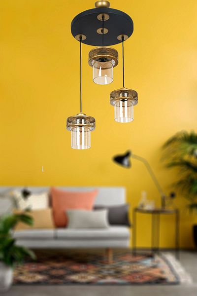 VENON LIGHTING PIANO 3-PIECE GLASS TOLD BLACK CHANDELIER