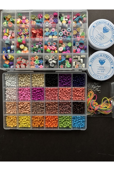 LİVZA BİJUTERİ 24 Gözlü Kutuda Kum Boncuklu Dev Figür Fimo Takı Yapma Hobi Seti
