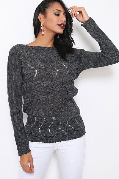 AVORWE Pulover de damă tricotat jacquard cu model de frunze