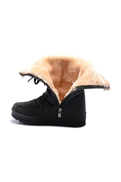 ALTUNTAŞ Women - Girls Winter Fur Zippered Anatomical Sole Winter Boots - Black Beige