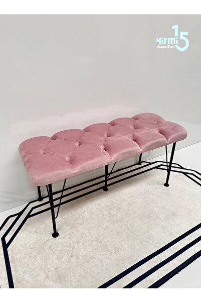 Yirmi15 Metal Ayaklı Babyface Puf & Bench Pudra Pembe bench