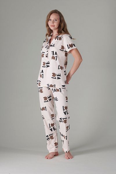 Rubina Secret Set pijamale cu mâneci scurte fără sezon pentru femei - guler jachetă
